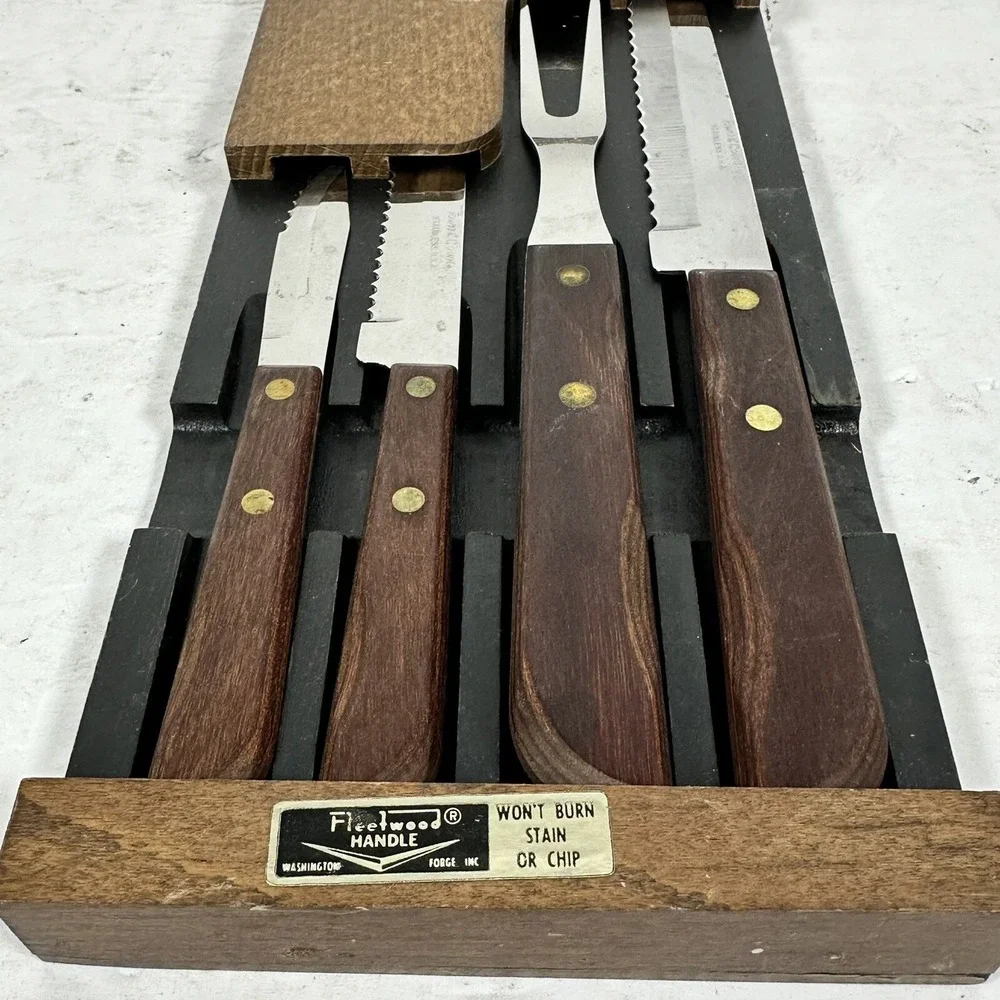 Vintage Town & Country By Washington Forge 4 Stainless Knife & Meat Fork Set MCM